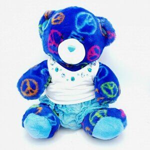 Build A Bear Plush Blue Hippie Peace Signs Jeweled Top Skirt Outfit 16" Toy BAB